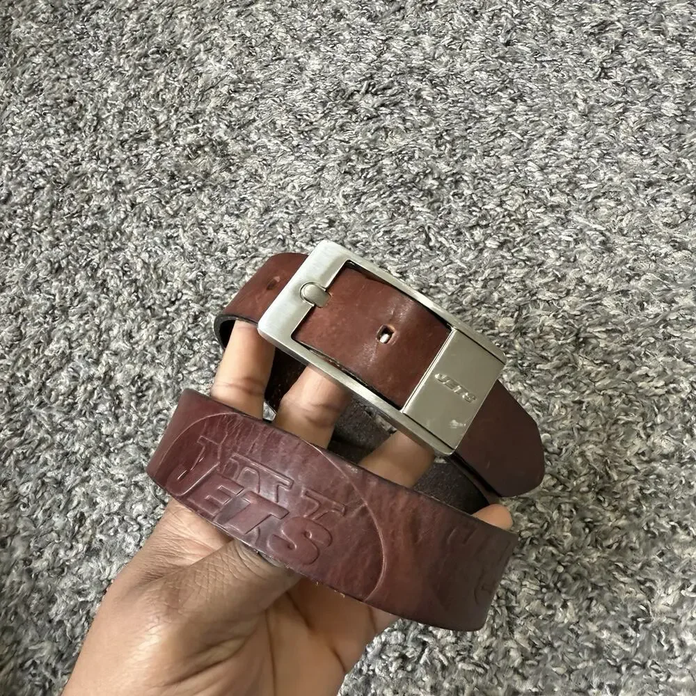 New York Jets NFL Eagles Wings Brown Leather Belt size 32